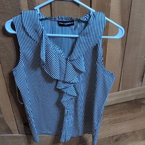 Karl Lagerfeld Blue and White Ruffled Sleeveless Blouse